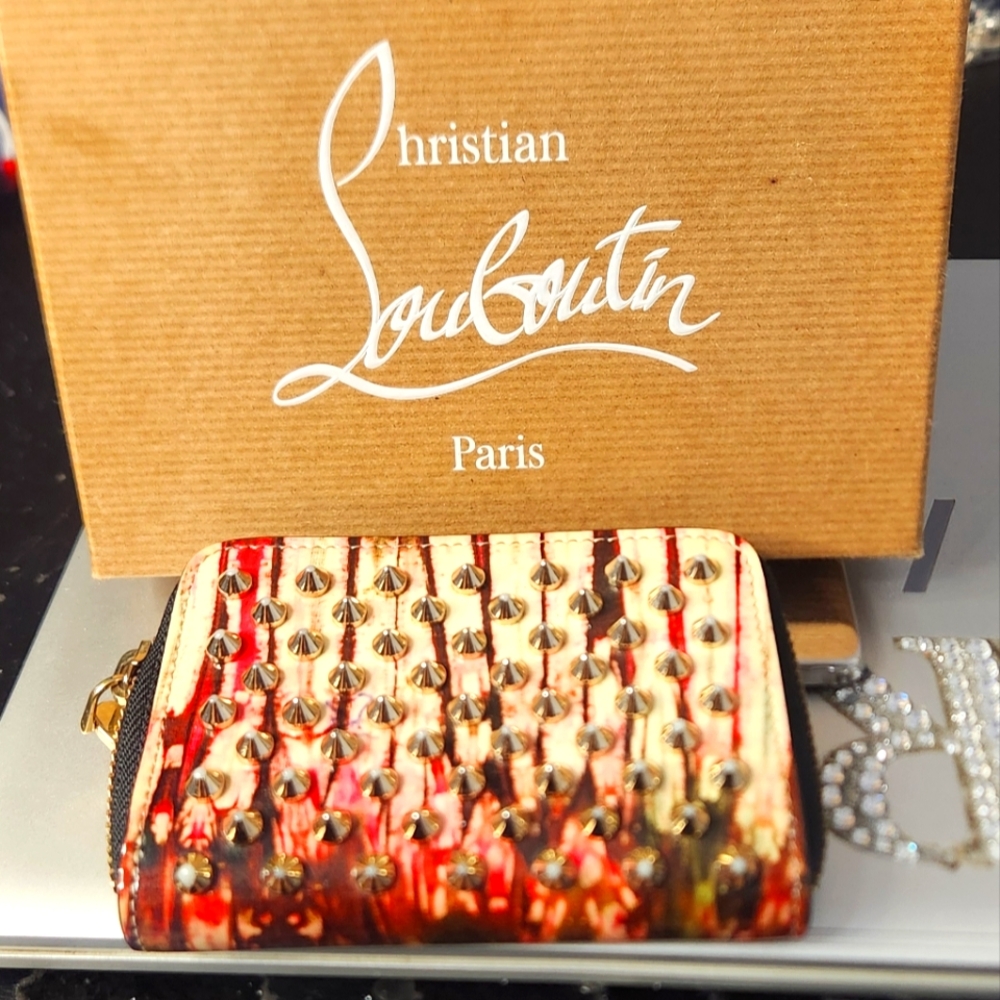 Christian Louboutin Red and Gold Studded Zip Wallet